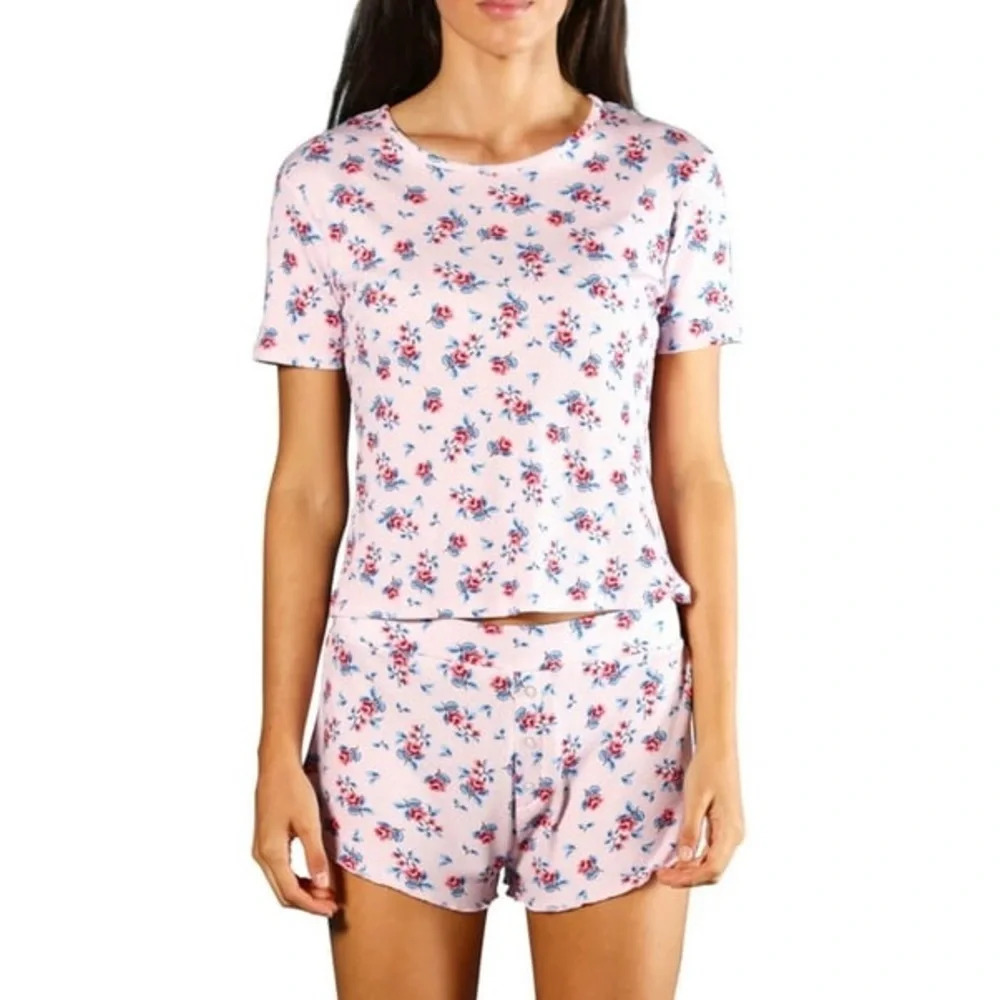 Revolve Plush Pink Floral Pajama Set